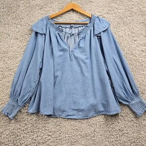 Old Navy Shirt Womens 2X Blue Long Sleeve Denim Cotton Cowgirl Boho‎ Peasant